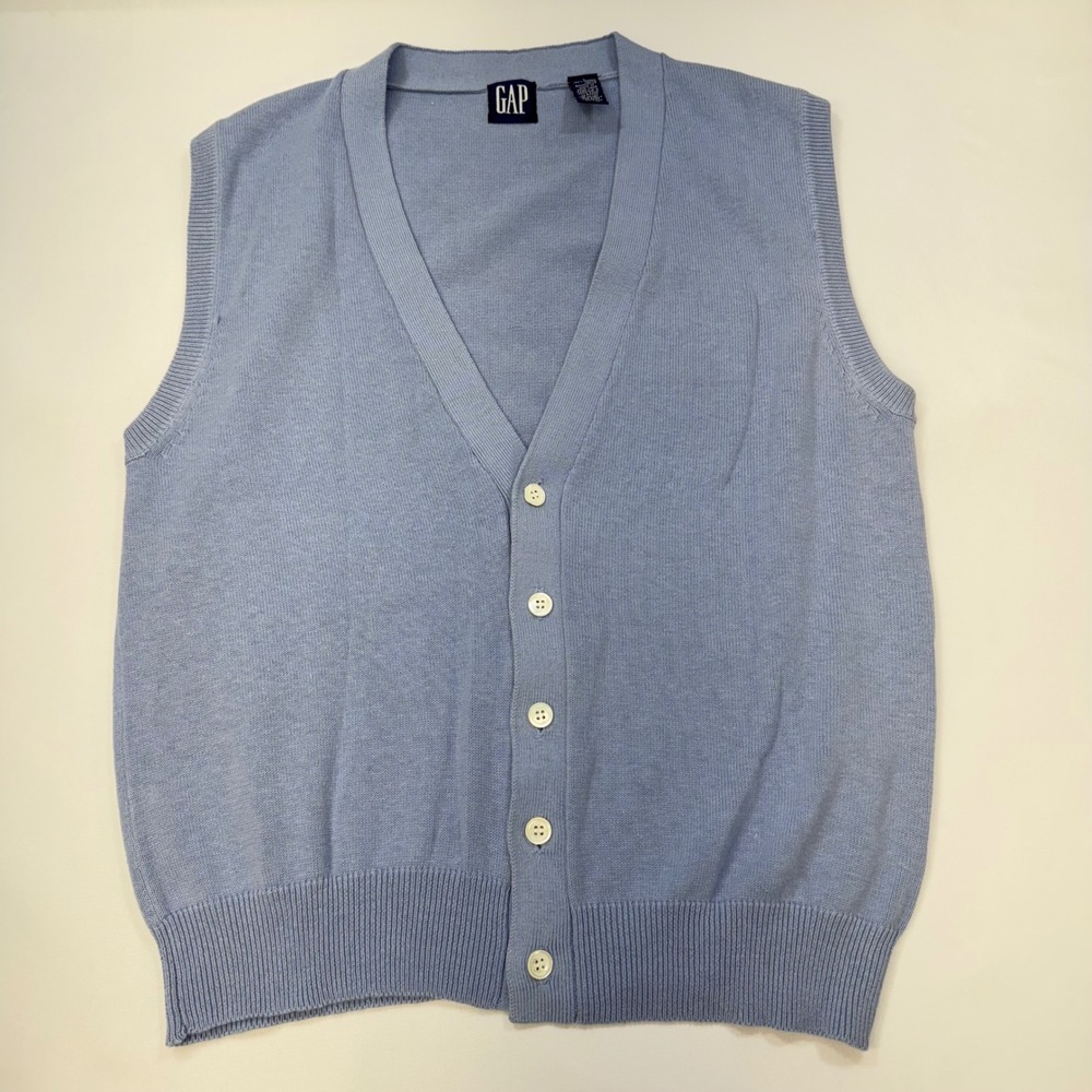 VTG Gap Cardigan Sweater Vest Womens S Blue 100% Cotton Button Front 90s
